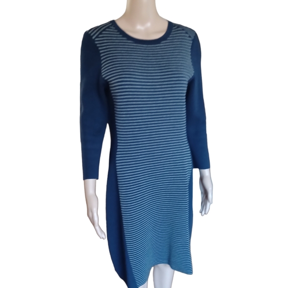 J McLaughlin Womens Striped Long Sleeved Sheath Dress Tea Midi Length Medium - Picture 2 of 8